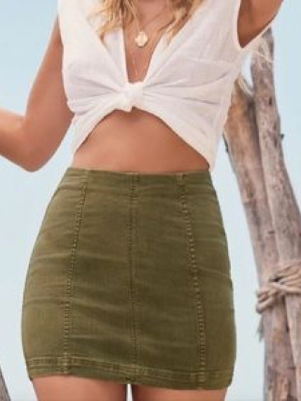 Olive Green Free People Vintage Mini Skirt Army Green Denim Boho Cargo